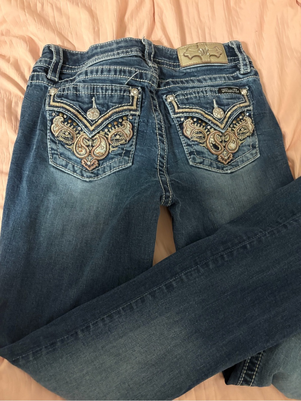 Miss Me Dark Blue Skinny Jeans with Embellished Back Pockets